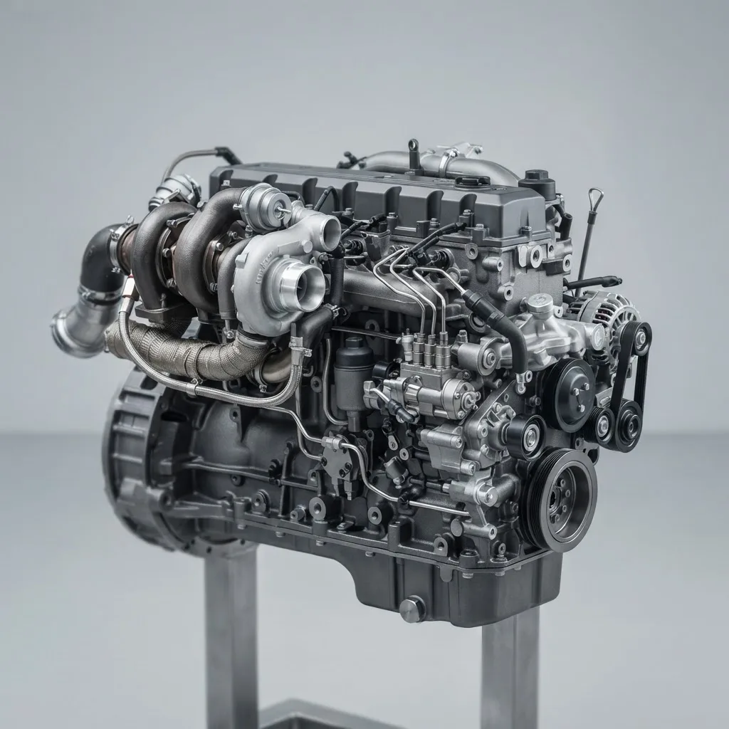 Turbocharged Skyactiv-D diesel engine block with twin turbochargers