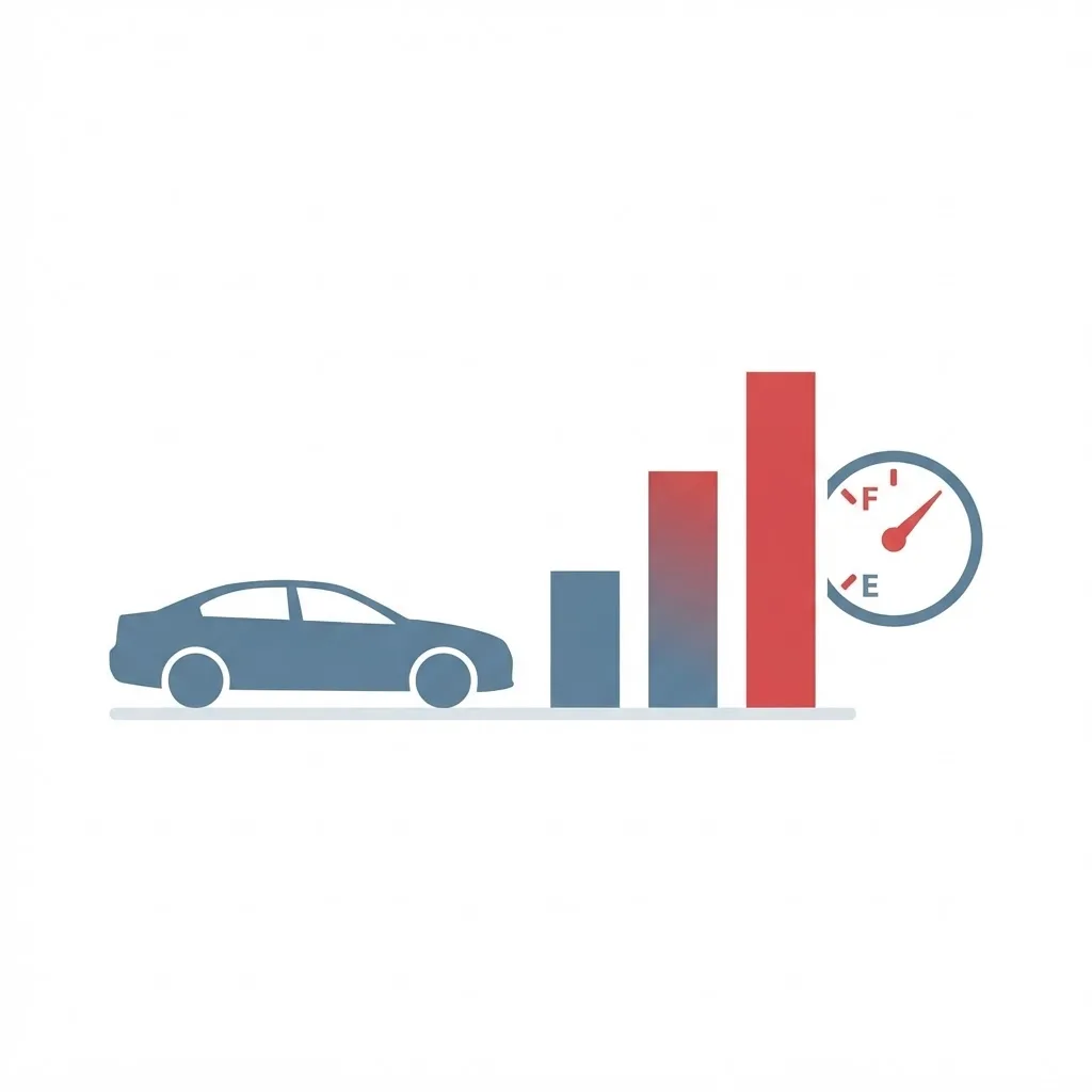 Fuel efficiency comparison illustration with car silhouette and ascending bars