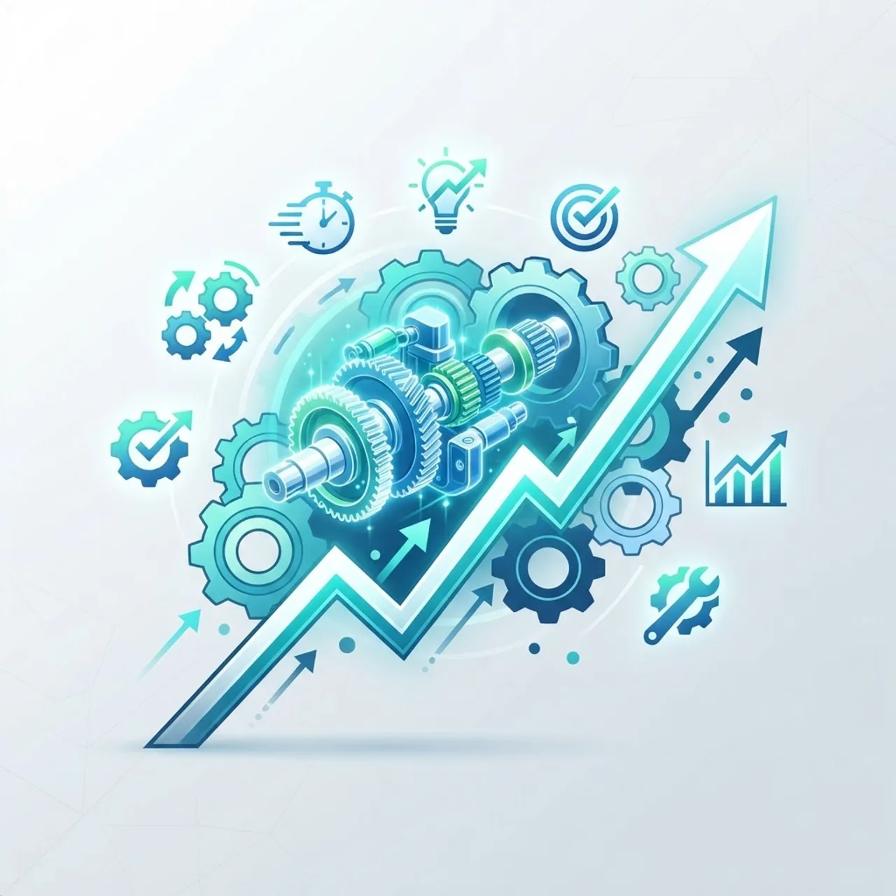 Engineering productivity gains chart with 3D model