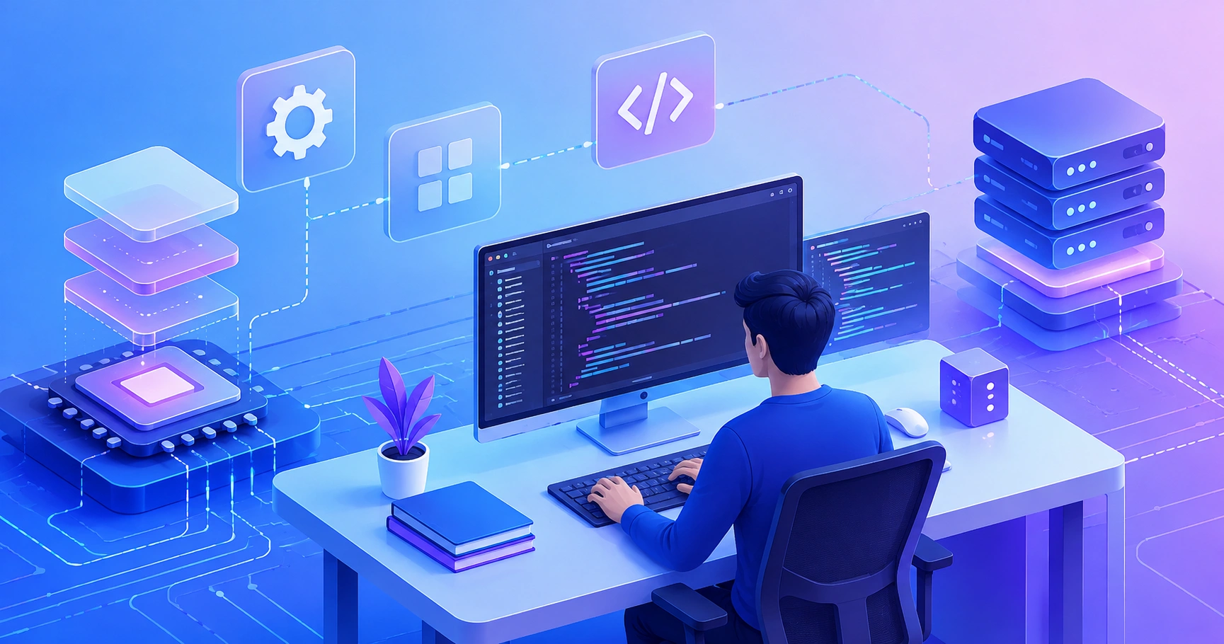 Systems software engineer working on low-level code and kernel diagrams