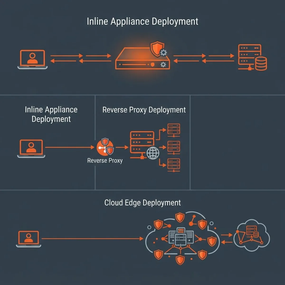 Comparison of SonicWall WAF deployment modes including reverse proxy and layered edge