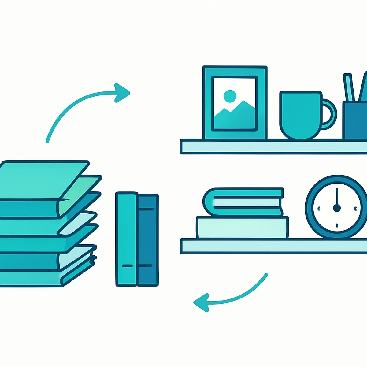 Illustration of sorting and caching applied to everyday organization