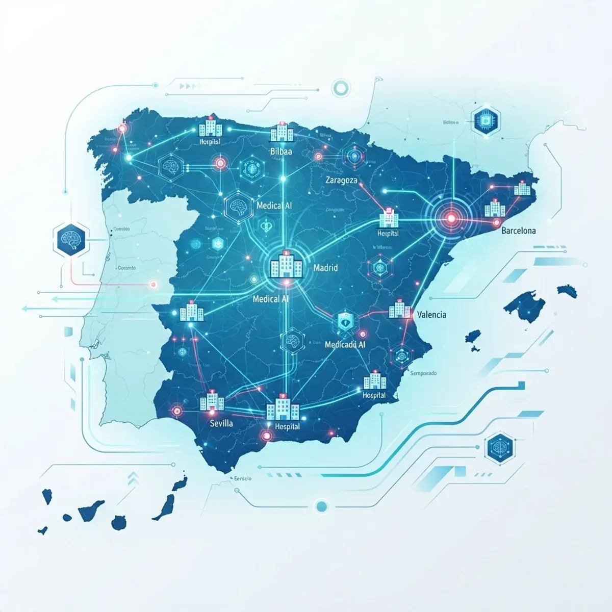 Overview of Spain digital healthcare ecosystem with connected AI nodes