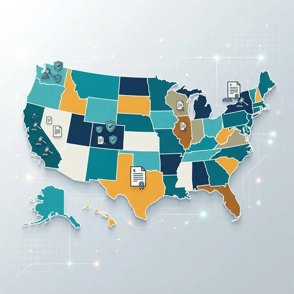 Patchwork map of state AI laws illustration