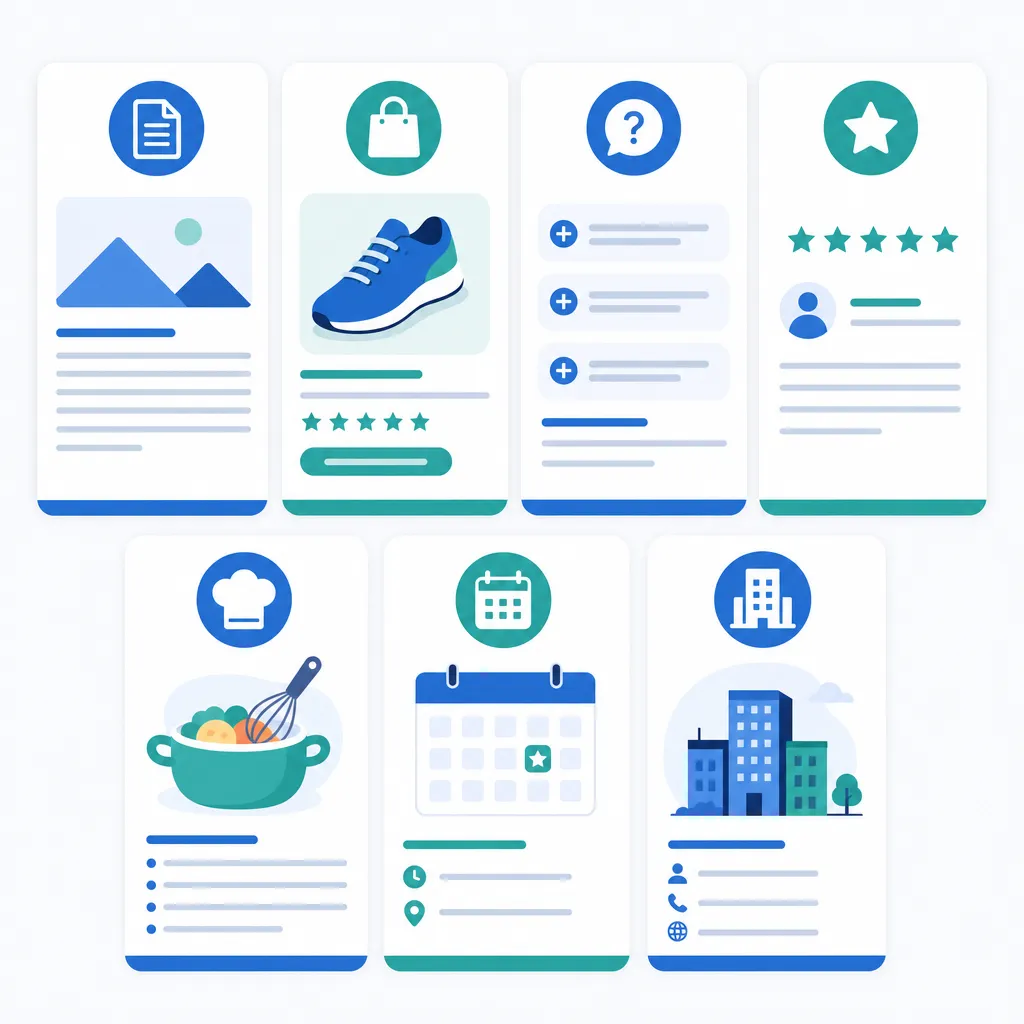 Grid of different structured data schema types