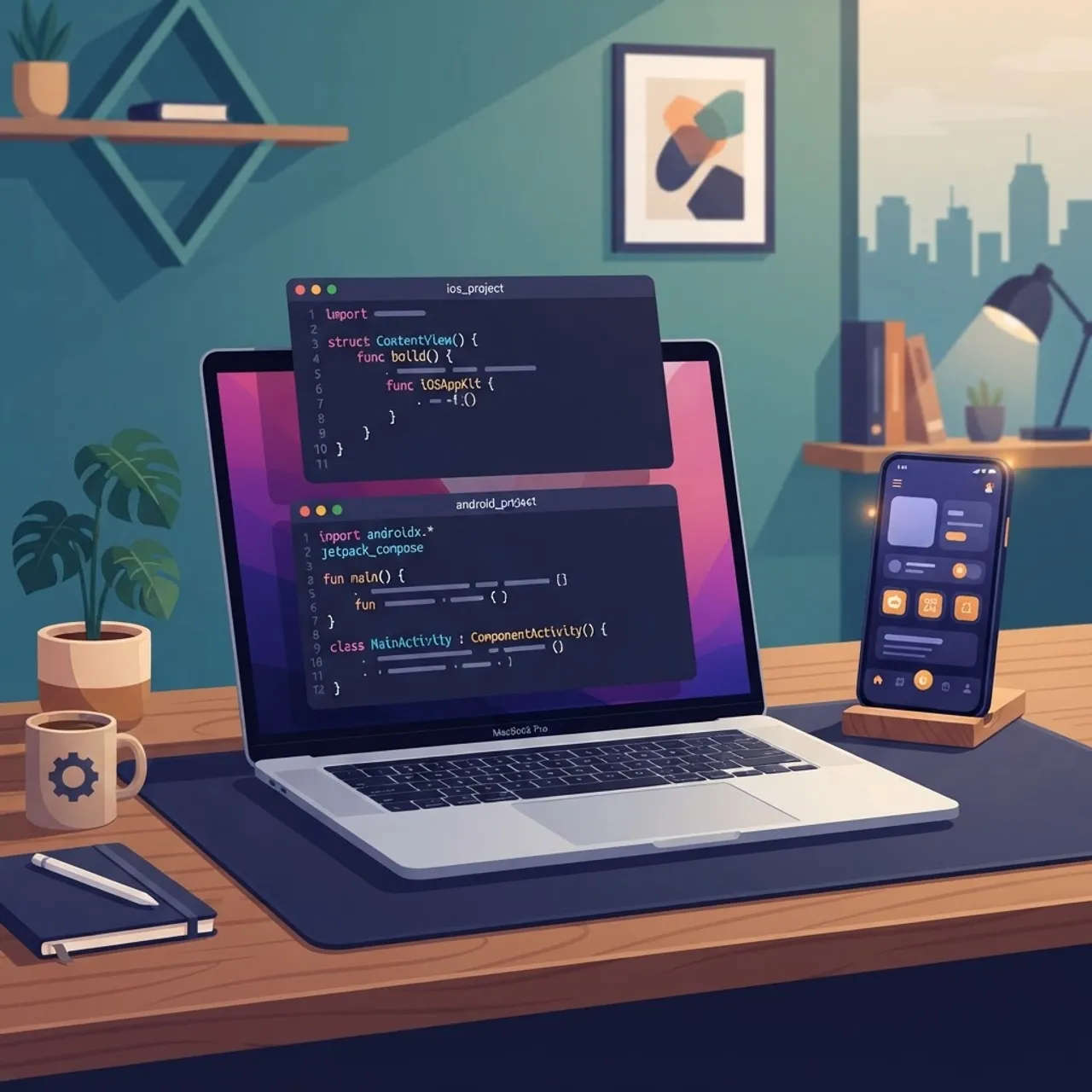 Developer workstation showing separate iOS and Android toolchains