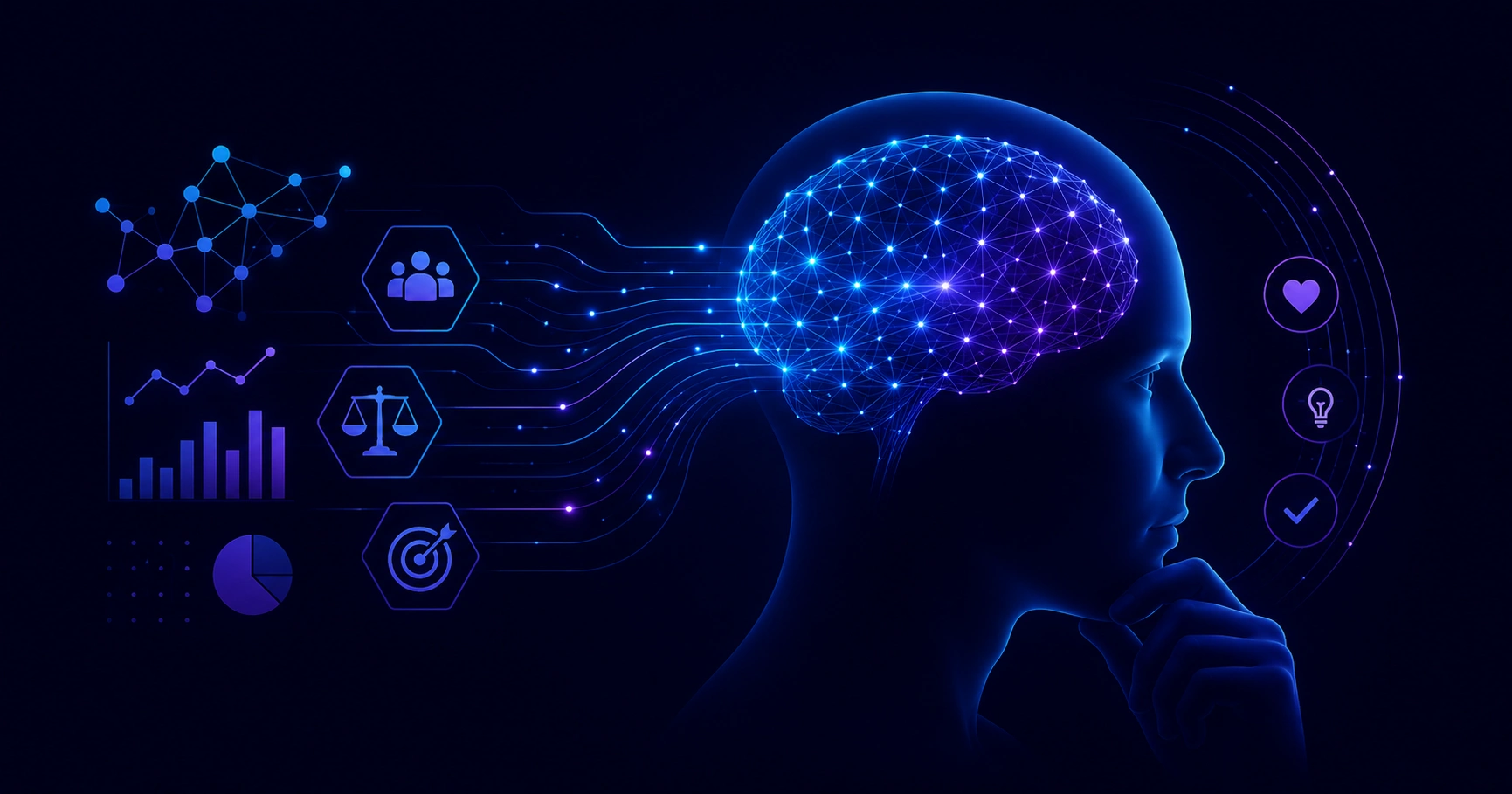 Conceptual illustration of computer science merged with human decision making