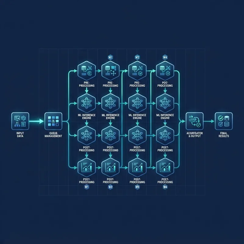 Threaded AI processing pipeline diagram with parallel worker nodes