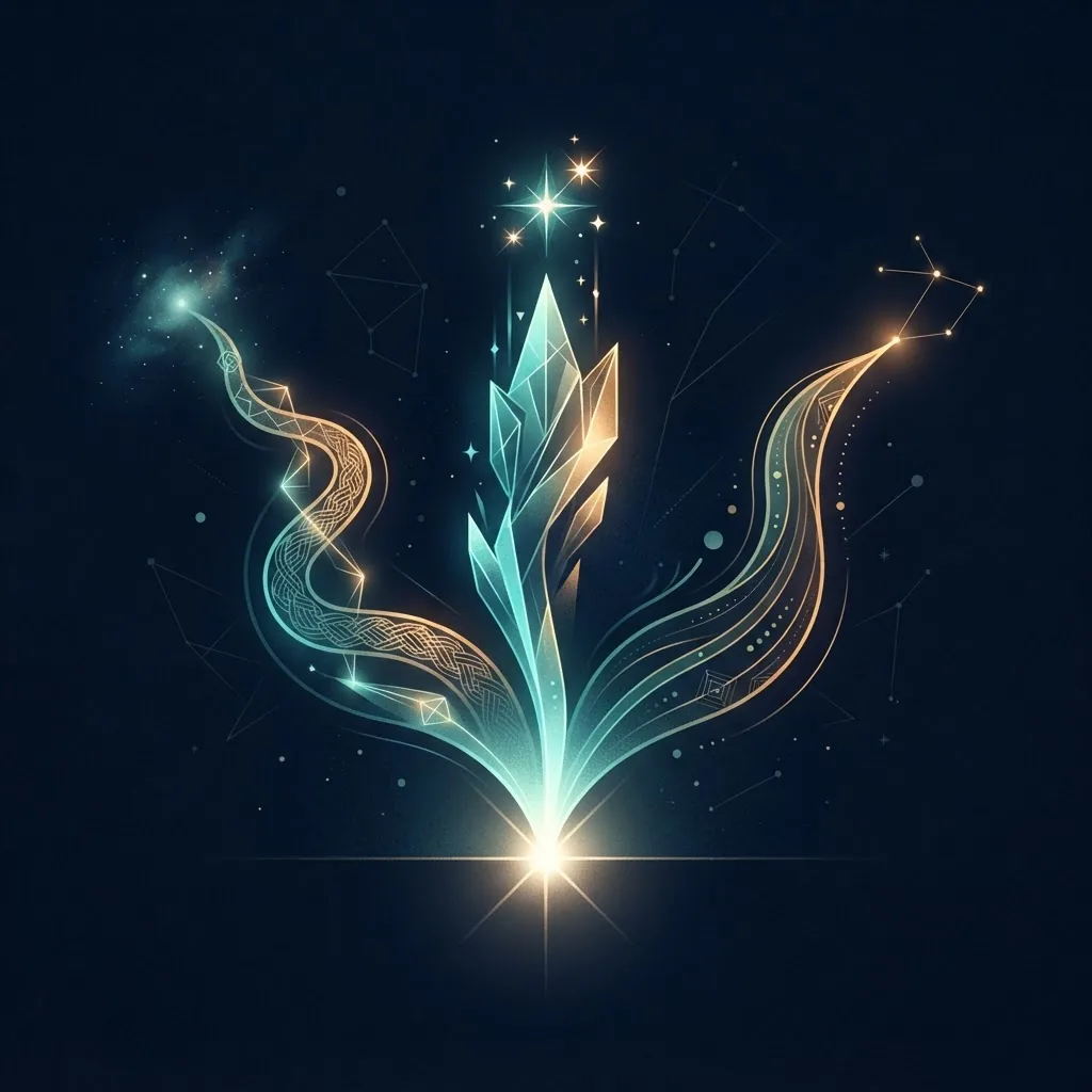 Three diverging branching paths of light emerging from a single point, representing alternative futures