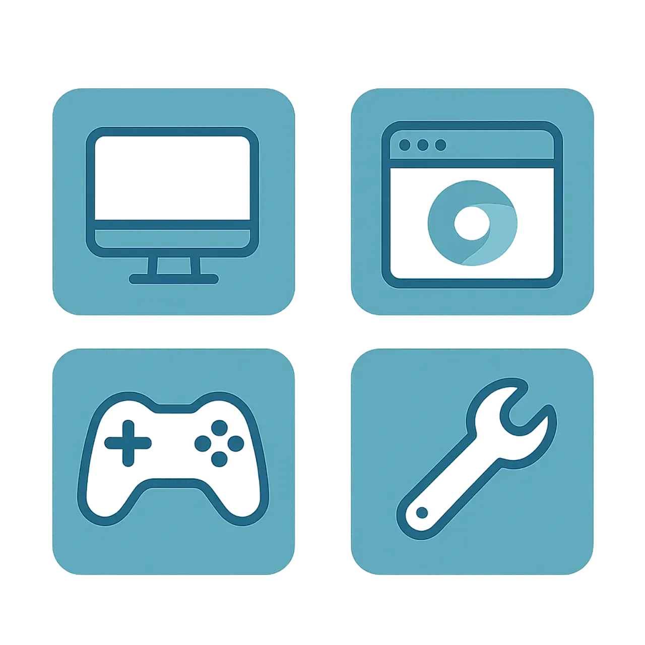 Grid of different types of computer programs as app icons
