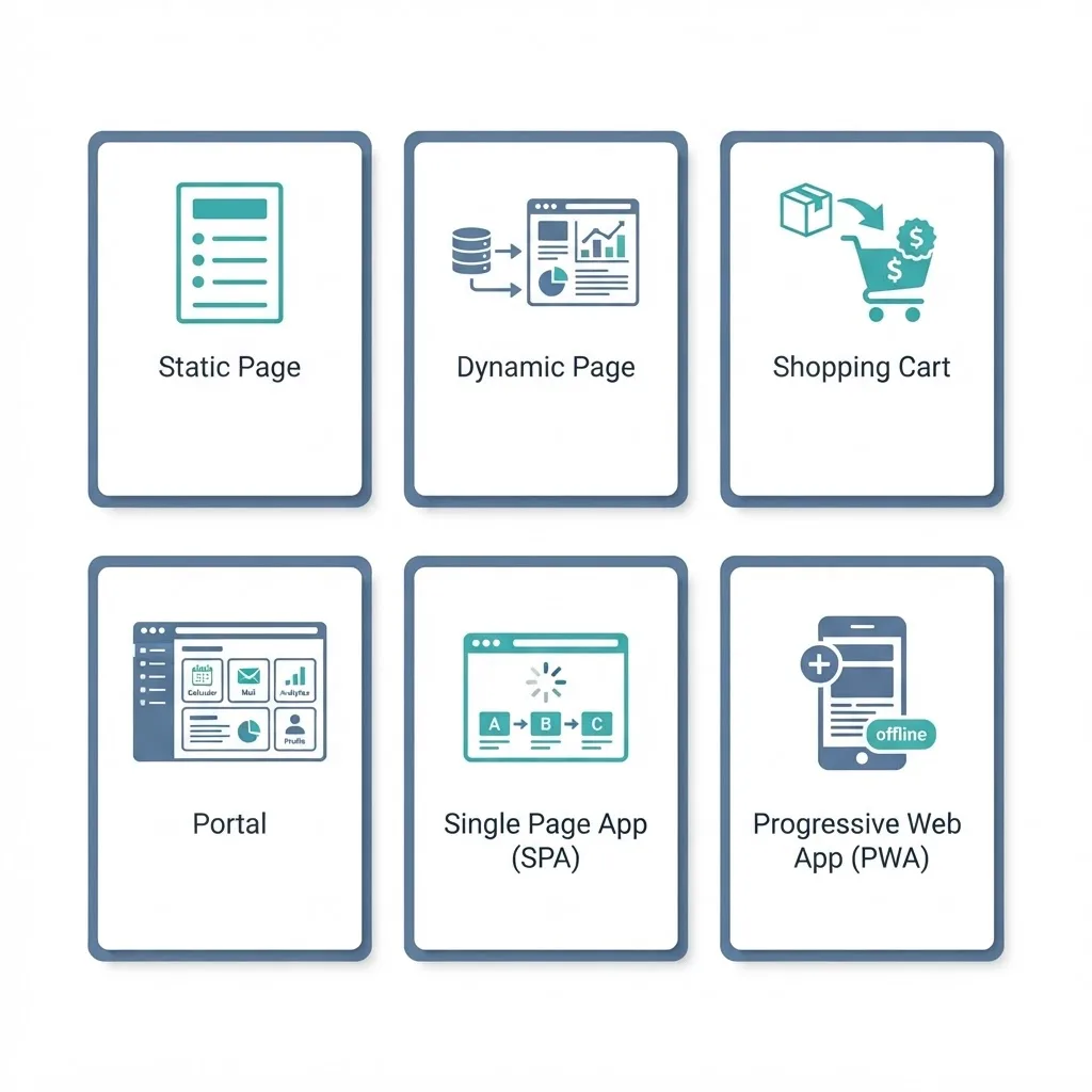 Grid of the main types of web applications