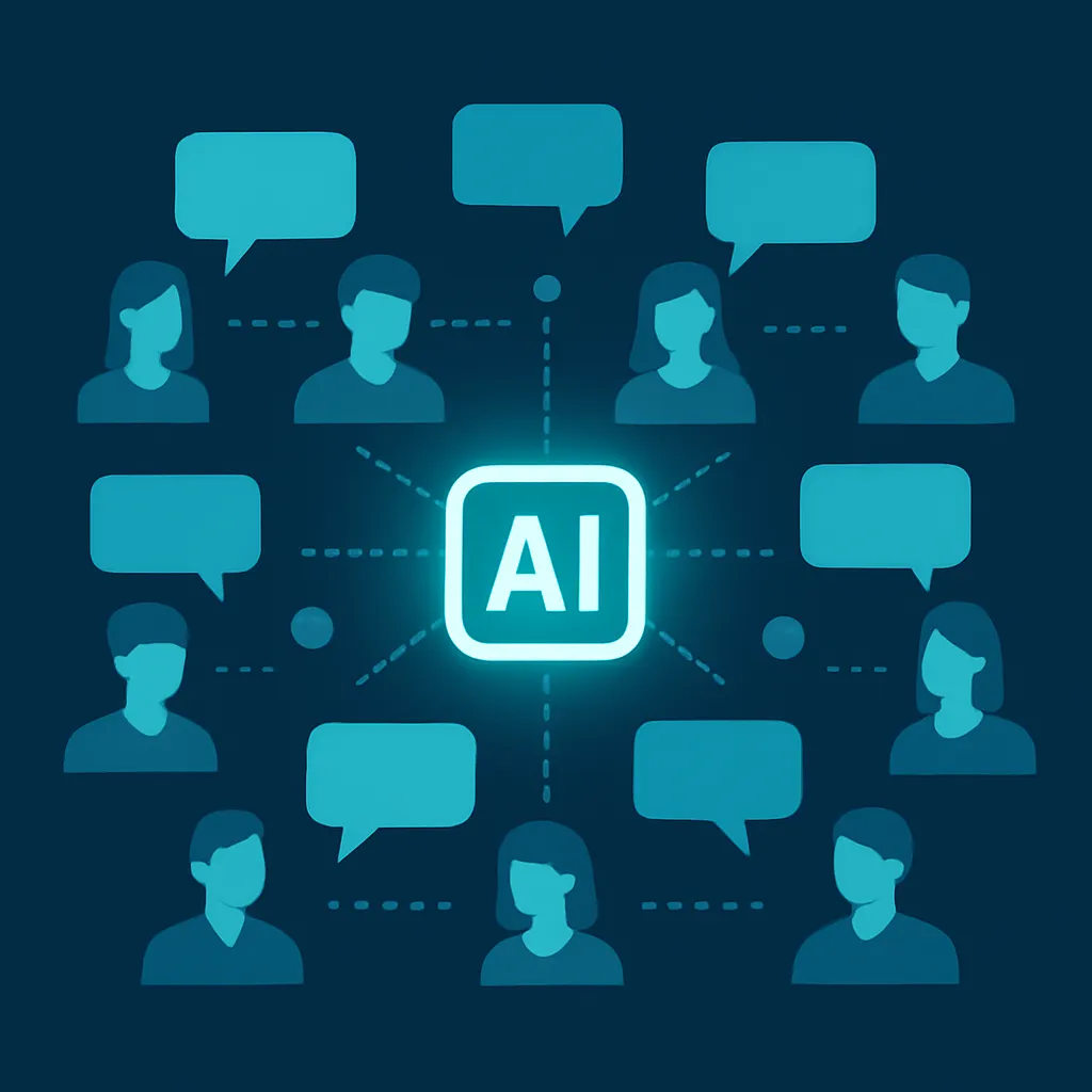 Digital communication network with a central AI symbol