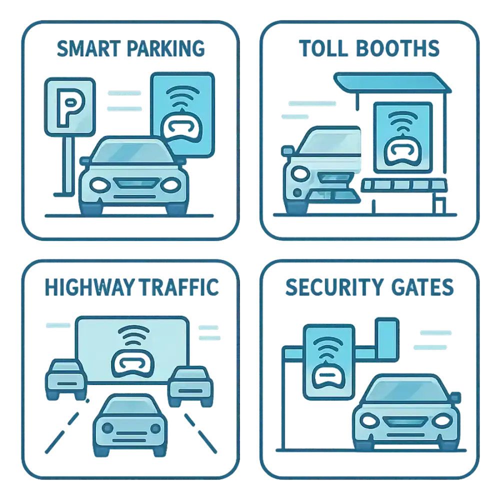 Multiple use cases of vehicle recognition AI shown as icon panels