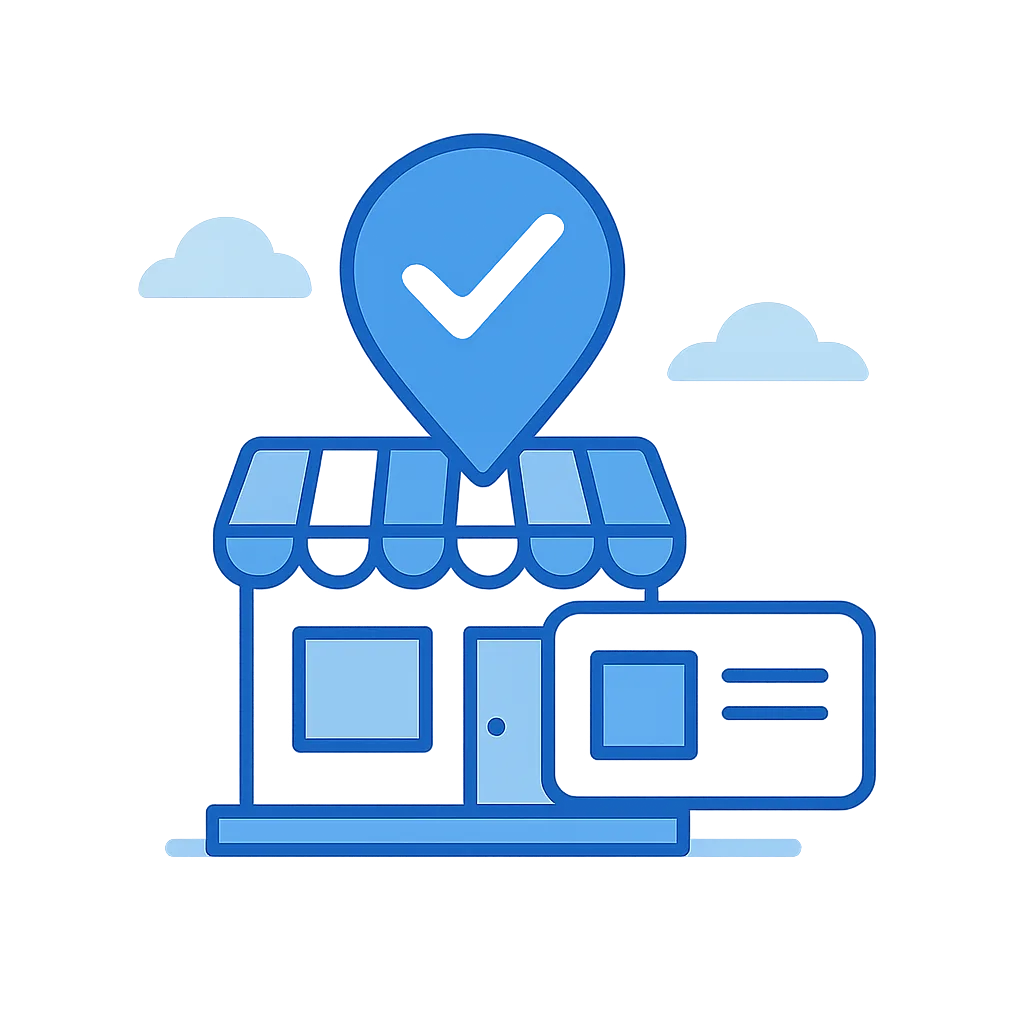 Verified business profile badge over a map pin