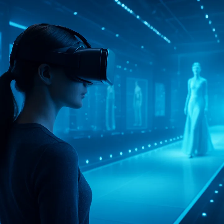 Virtual reality fashion show technology with VR headset