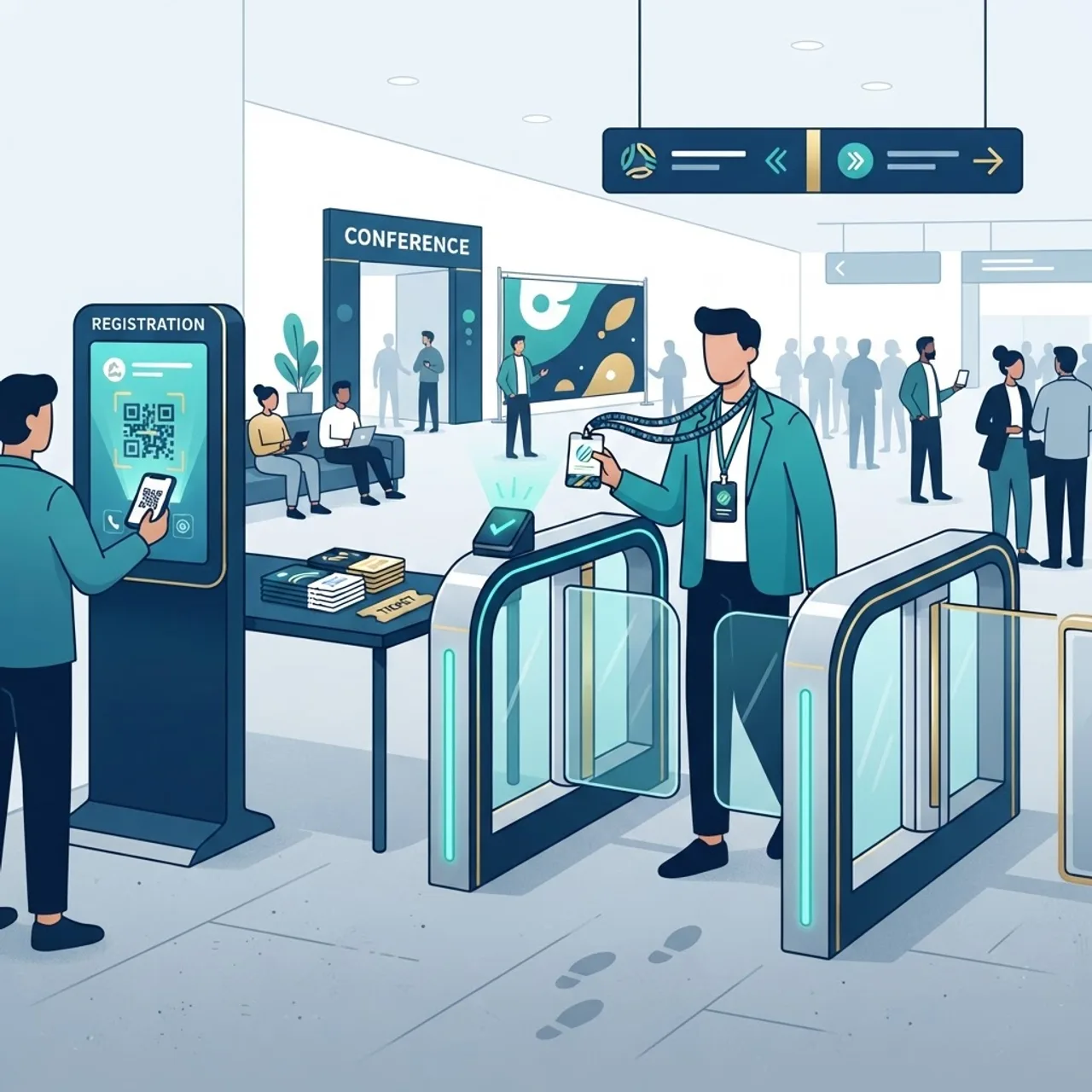 Illustration of event registration and ticketing check-in