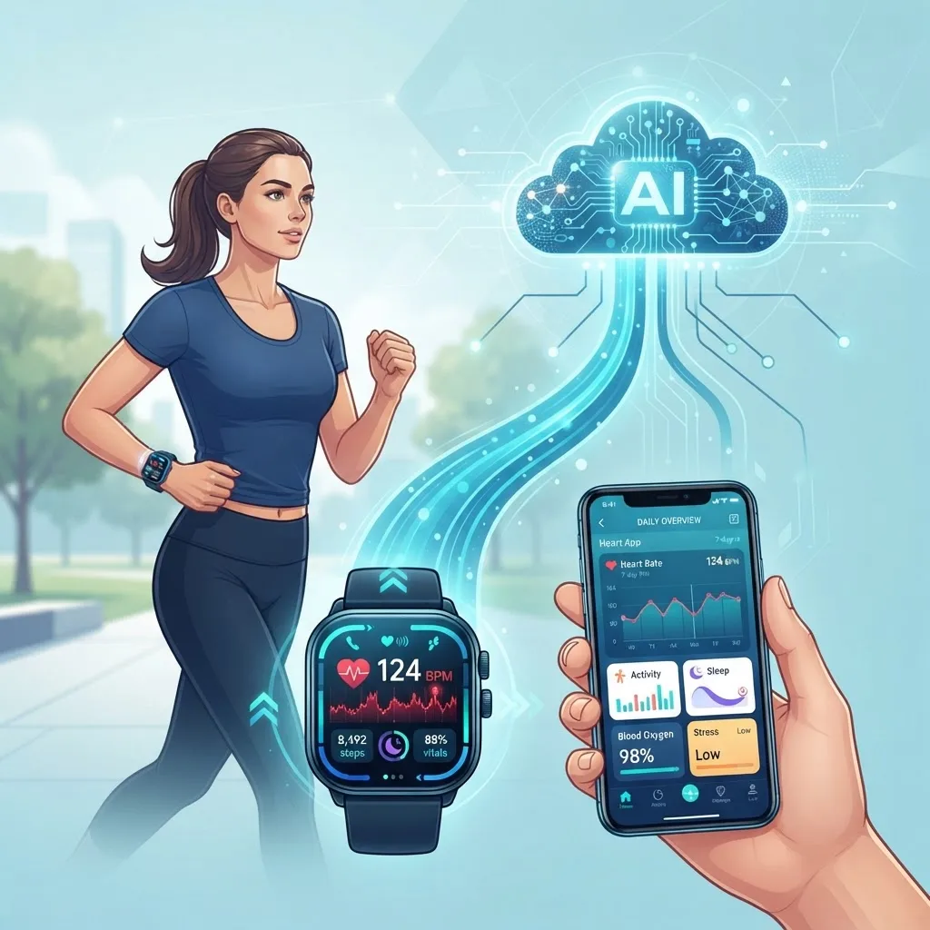 Wearable health devices monitoring vitals with AI analysis