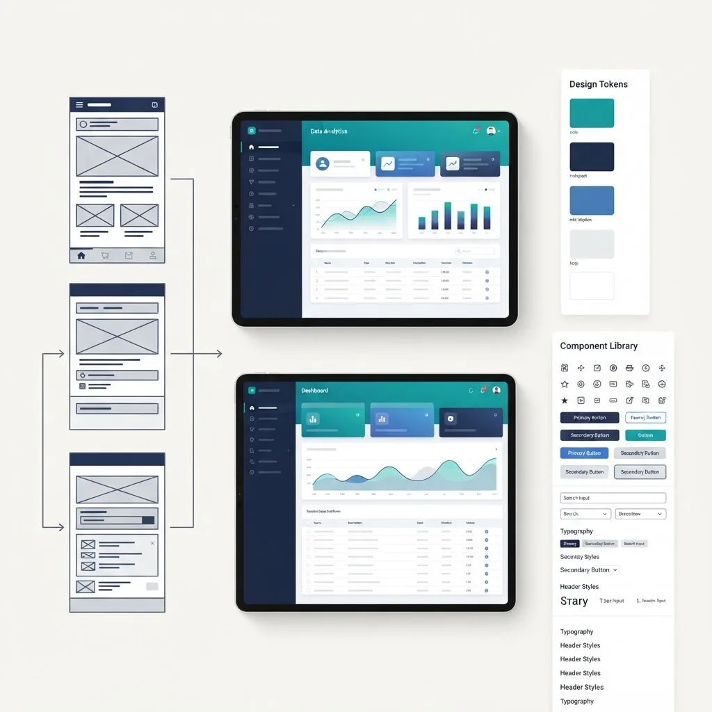 Wireframes evolving into a high fidelity dashboard design