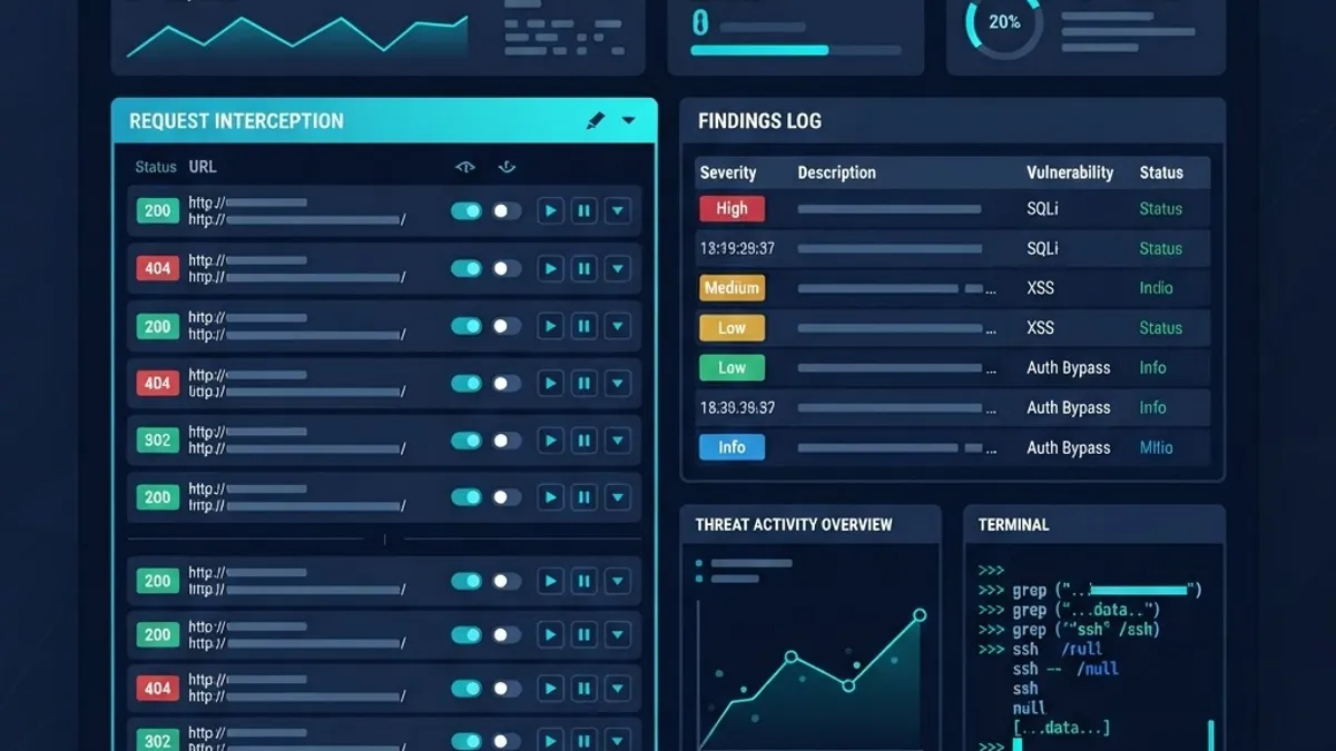 Web application penetration testing tools dashboard
