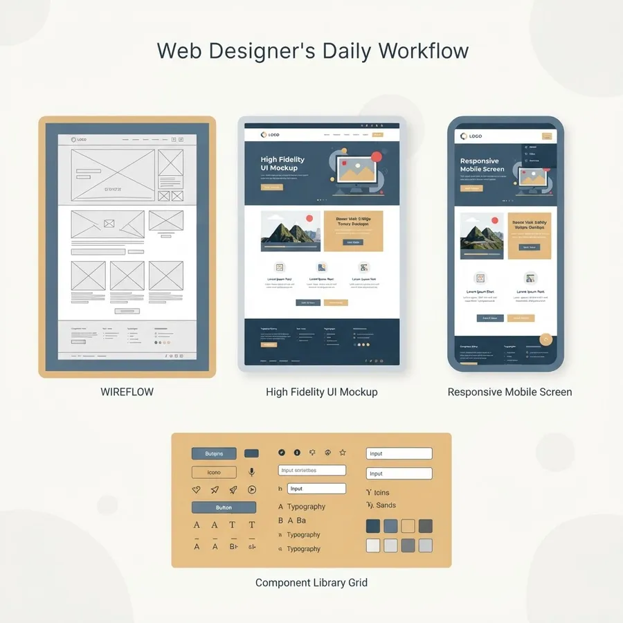Web designer core responsibilities from wireframe to responsive mockup