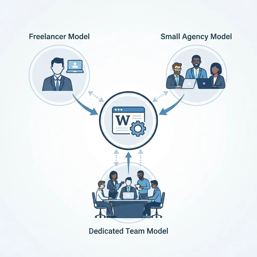 Comparison of freelancer, agency, and dedicated team outsourcing models