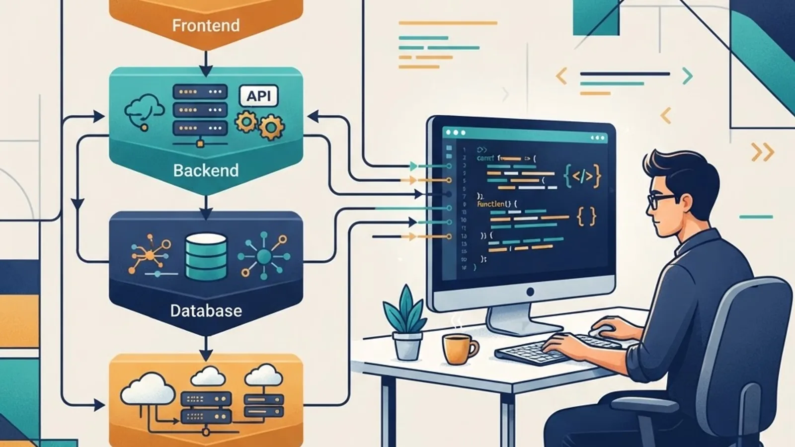 Website technology stack review with frontend backend and hosting layers