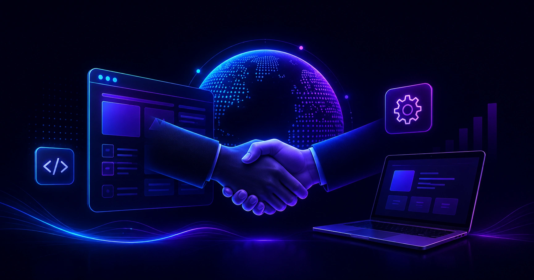 Client and web development agency team agreeing on a website partnership