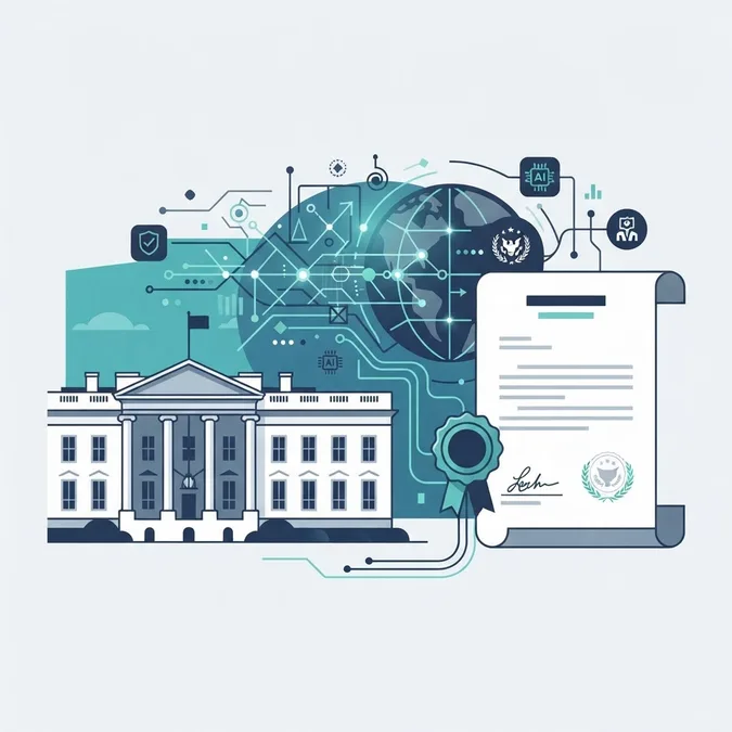 White House with AI network overlay and signed executive order