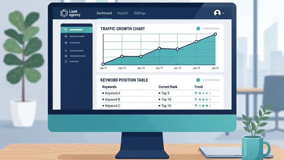 White label SEO reporting dashboard on a monitor