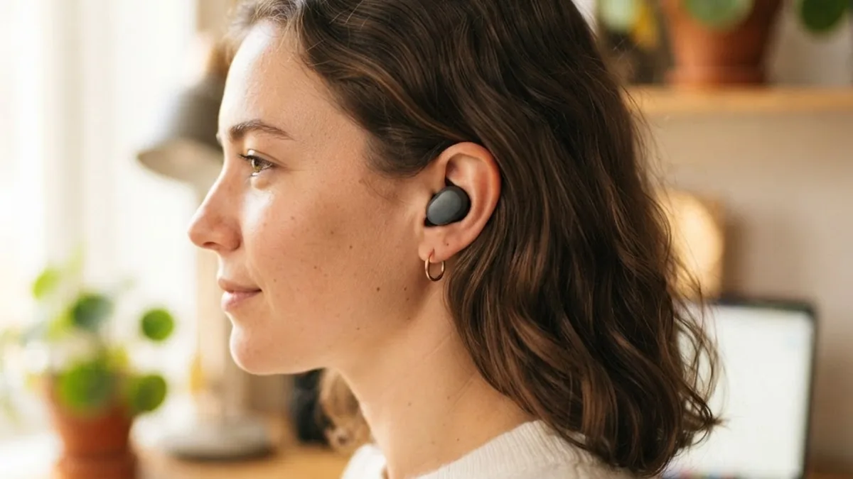 Close-up of a person wearing a comfortable in-ear wireless earbud